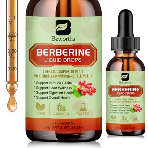 B BEWORTHS Berberine HCL Supplement with Ceylon Cinnamon - Berberine Phytosome Liquid Drops with Turmeric, Ceylon Cinnamon, Bitter Melon, Milk Thistle, Berberine Supplement for Digestion Support - Image 1