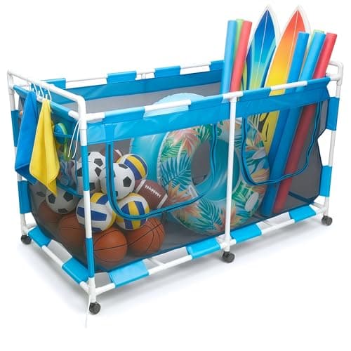 MUSCCCM Pool Float Storage Organizer 288 Gallon Pool Storage Bin - Easy Assembly Mesh Rolling Cart with Ample Space for Noodles,Water Sports Gear & Towels Outdoor Poolside & Lawn (62"x32"x35") - Image 1