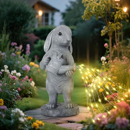 VOFSTAND Garden Statues Rabbit Statue with Solar LED Light, Ideal Gifts for Friends or Family's Birthday, Outdoor Decorations for Yard - Image 1