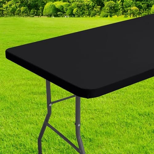 homing Rectangle Table Cloth Cover, Waterproof Polyester Elastic Fitted Tablecloth, Fits for 6 Foot Folding Tables, Washable Table Protector for Picnic, Camping, Outdoor, Easter (Black, 30" x 72") - Image 1