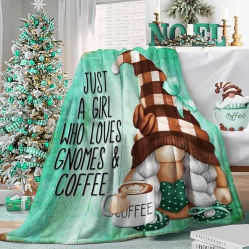 Ivarunner Coffee Gnome Blanket, Gnomes Gifts for Women, Birthday Valentine's Day Gifts for Coffee Lover, Adult, Wife, Girls, Friend, Mom, Daughter, Vintage Spring Throw Blanket, 50x60 Inches - Image 1