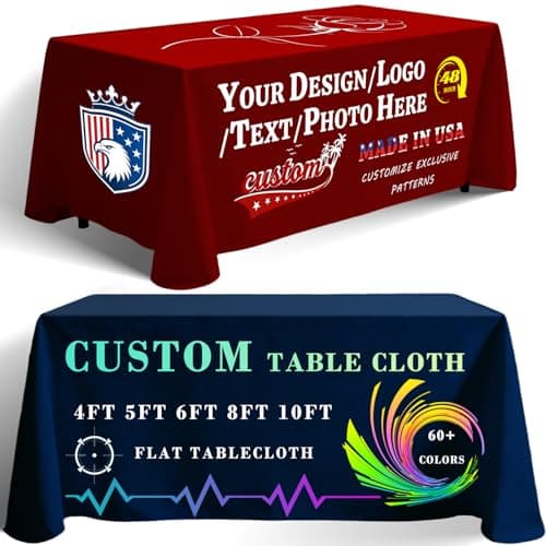 YINJIEYIN Customized Table Cloth with Logo 4FT 5FT 6 FT 8 FT 10 FT Table for Business Tradeshow Events School Company Shop Welfare Organization Church Anniversary Decoratio (8 FT) - Image 1