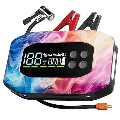 ROGATION Jump Starter with Air Compressor, Portable Car Battery Jump Starter, 12V Booster for Gas/Diesel Engines, Tire Inflator, Power Bank & LED Light (Black-10000ma/h -1.0) - Image 1