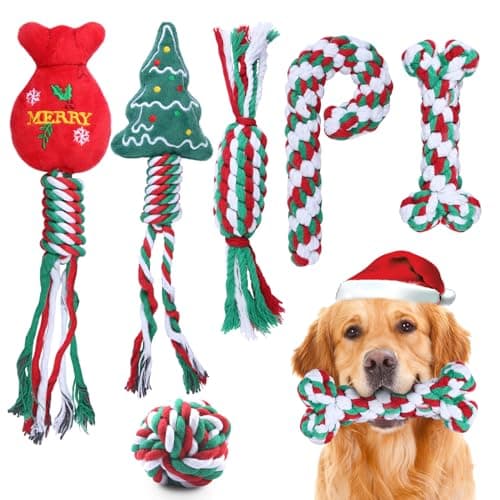Weocar 6 Pack Christmas Dog Rope Toys, Chew Rope Toy for Puppy Small Medium Dogs, Natural Cotton Dog for Teeth Cleaning, Dog Interactive Chewing Toys - Image 1