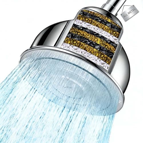 All Metal 6 Inch Filtered Shower Head - Chrome Fixed Showerhead | Hard Water Filter to Remove Chlorine, Soften Water | Promotes Healthier Hair, Skin & Nails | Premium Solid Metal Shower Filter Head - Image 1