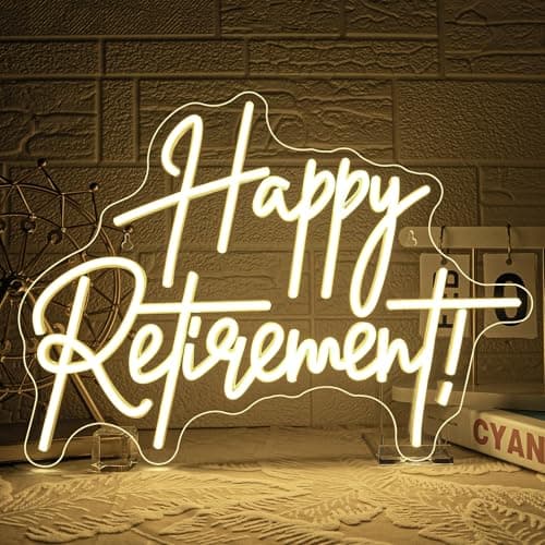 LooKLight Happy Retirement Neon Sign Dimmable Neon Signs For Wall Decor Led Lights For Birthday Party Room Bedroom Decoration Celebrating Retirement Gifts USB Powered 16.54x12.09in - Image 1