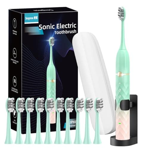 Seapeoa Electric Toothbrush Set, Equipped with 10 Brush Heads and Travel case, IPX8 Waterproof, 2-Minute Timer, 42000 high-Frequency Vibrations, 5 Modes, The First Choice for Gift Giving - Image 1
