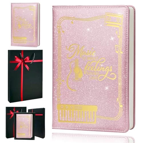 QDWXDEL Music Gift,A5 Hardcover Leather Journal for Women - 200 Pages Premium Paper Notebook,Journal Notebook for School, Work (Music Pink) - Image 1