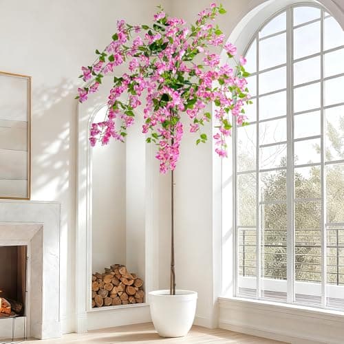 Erimda 7.2FT Artificial Bougainvillea Tree Artificial Tree Tall Potted Fake Bougainvillea Trees for Outdoor Indoor Lifelike Potted Faux Plants with Wood Trunk and Flowers Office Wedding Home Decor - Image 1