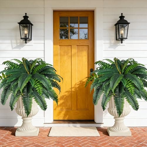 Der Rose 45" Fake Ferns Large Set of 2 Artificial Boston Ferns Bush Plants with 60 Fronds for Outdoor Home Garden Porch Decor - Image 1