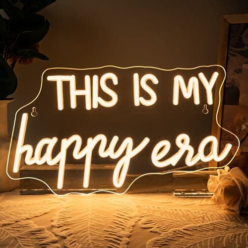 NOSUN This is Our Happy Era Neon Sign Happy Place Neon Signs for Wall Decor Dimmable Warm White LED Signs for Bedroom Classroom Man Cave Home Bar Birthday Party Game Zone Decor Neon Classroom Sign - Image 1
