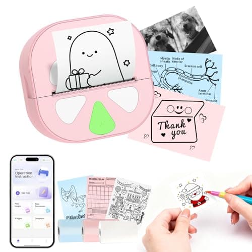 HKHKPI Mini Sticker Printer Thermal Sticker Maker Machine,Bluetooth Print Pods for Kids Teens Gifts,Pocket Printpod Portable Impresora for Phone,Note Buddy,Photo,Custom Sticker,Scrapbook-Pink - Image 1