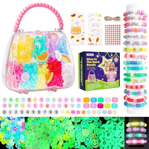 Tilhumt Glow in The Dark Beads for Bracelet Making Kit with Cute Bag for Adults, 9mm Rave Pony Beads Kit, Letters&Number&Star Neon Bead, Ideal Gift for Adult Craft Lovers - Image 1