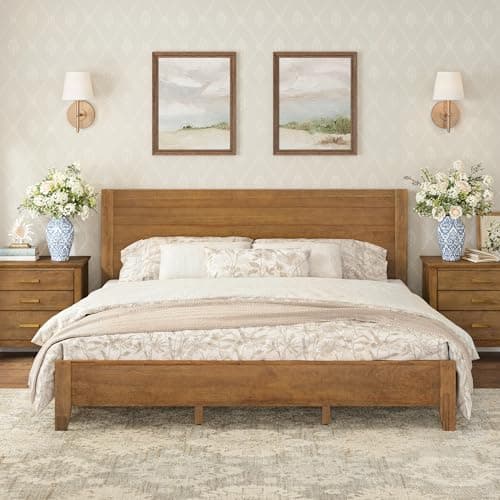 Cozyman Wood Platform Bed Frame King Size with Headboard, Camas King, Acacia Wood, No Box Spring Needed, Easy Assembly, Dark Wood - Image 1