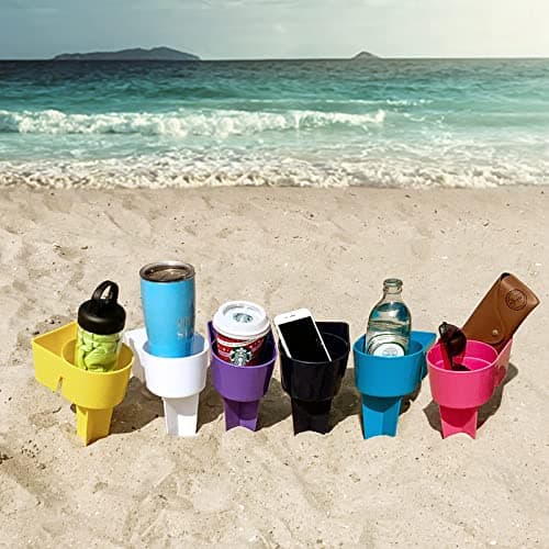 Home Queen Beach Cup Holders for Beverage, Phone, Drink, Multi-Functional Sand Coaster Cup Holder, Multicolor 6 Piece Set - Image 1