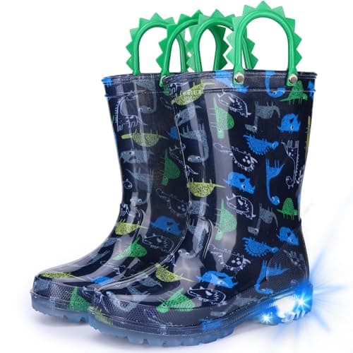 Funspread Toddler Kids Rain Boots - Light Up Boys Rainboots Boots Waterproof Lightweight Outdoor Shoes with Easy-On Handles Blue Toddlers Size 5 - Image 1