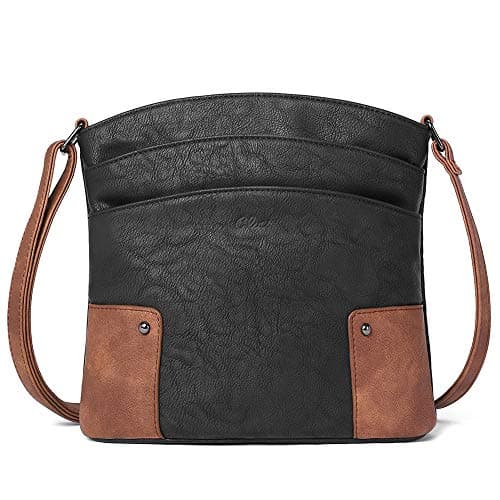 CLUCI Crossbody Bags for Women Leather Purse Travel Vacation Triple Pockets Vintage Handbags Shoulder Bags Black with Brown - Image 1