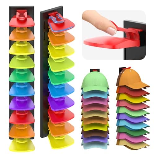 Volnamal Hat Organizer for Baseball Caps, 2 Pack Hold Up to 40 Hats, Hat Rack for Wall Space Saving, Hat Hanger w/Strong Adhesive Hat Storage Holder Display for Closet Door and Wall (Black & Color) - Image 1