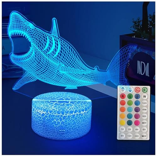 YODAFOOR Megalodon Night Light, Nursery Night Lamp for Kids, 16 Color Changing with Dimmable Remote Control, Toy Shark Gifts for Girls Boys Teen Kids Family, Bedroom Shark Theme Decortive - Image 1