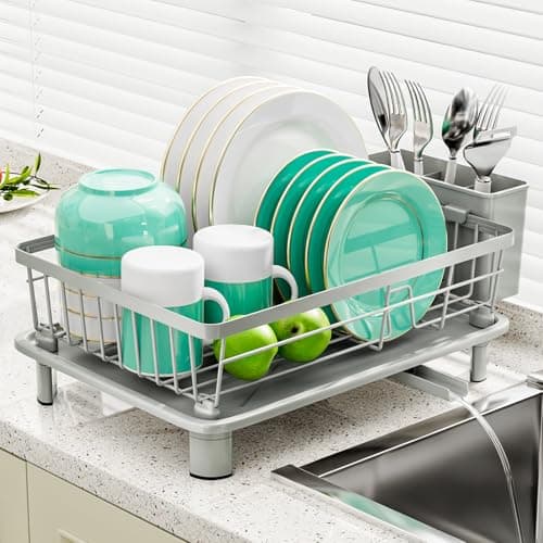 Dish Drying Rack, Stainless Steel Dish Racks for Kitchen Counter, Sink Organization and Storage Essentials, Kitchen Organizer for Forks, Spoons Dishes,Cup and Bottle (Grey, 14.96''*11.02''*6.69'') - Image 1