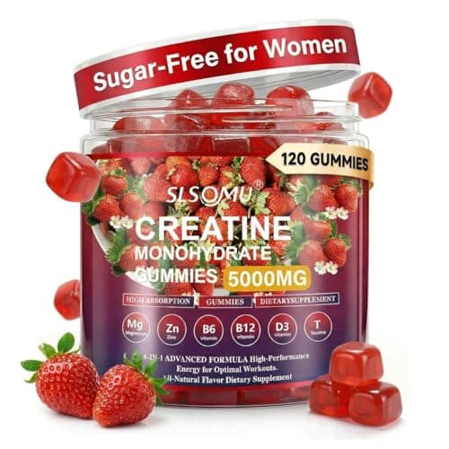 Slsomu Creatine Gummies for Women, 5000mg Pre-Workout Muscle Strength & Energy Support, 0 Sugar Creatine Gummy with L-Taurine, Zinc, B12 B6, Strawberry Flavor, Vegan - 120 Gummies - Image 1