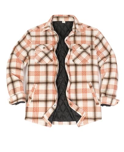 ZENTHACE Quilted Lined Flannel Jacket Insulated Snap Button Plaid Shacket Winter Warm Workwear for Men Creamy Amber M - Image 1