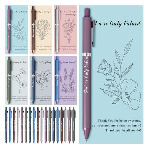Auch Employee Appreciation Gifts Bulk, 30 Sets Inspirational Quote Pens with Floral Thank You Cards, Motivational Gifts for Coworkers, Teachers, Staff and Team (Grey)