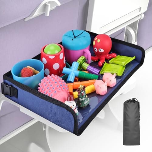 WENRENER Kids Tray Table Cover, Airplane Tray Cover with Pockets, Airplane Travel Essentials for Kids, Portable Airplane Must Haves for Toddler on Plane or Train and Flying Supplies (Navy Blue)