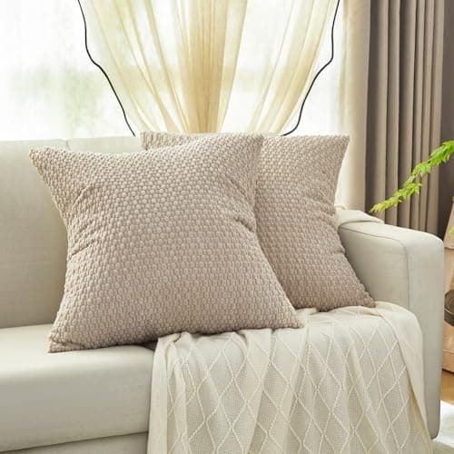 DCSKY Throw Pillow Covers 20x20,Pack of 2 Corduroy Decorative Throw Pillow Covers, Bohemian Style Home Decor for Sofa,Living Room,Couch Bed Decorative Throw Pillow Cover(Khaki) - Image 1