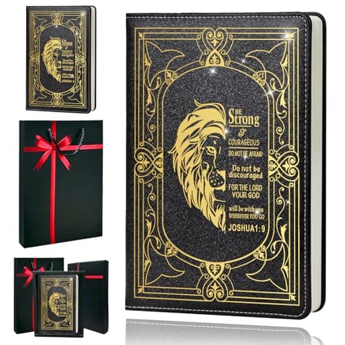 QDWXDEL Christian Gifts,A5 Hardcover Leather Journal for Women - 200 Pages Premium Paper Notebook,Lion Journal with 180° Lay Flat Design for Daily Diary, Prayer & Planning (Lion Black) - Image 1
