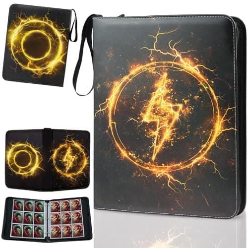 Trading Card Binder 9 Pocket, Fits 900 Cards with 50 Removable Sleeves, Portable TCG Album Folder for Standard Size Game Cards, Sports Card Holder Book for Collectors, Thunder Surge - Image 1