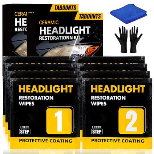 TABOUNTS Headlight Restoration Kit,Headlight Restoration Wipes - 3-Step Cleaning System, Removes Yellowing & Oxidation, Restores Clarity, Long-Lasting UV Protection for Safer Night Driving