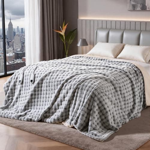 WOOMER Heated Blanket King Size 100" x 90", Luxury Faux Rabbit Fur Electric Blanket with Dual Controllers, Ultra Soft Heating Blanket with 10 Heat Levels, 9H Auto Off, ETL Machine Washable - Image 1