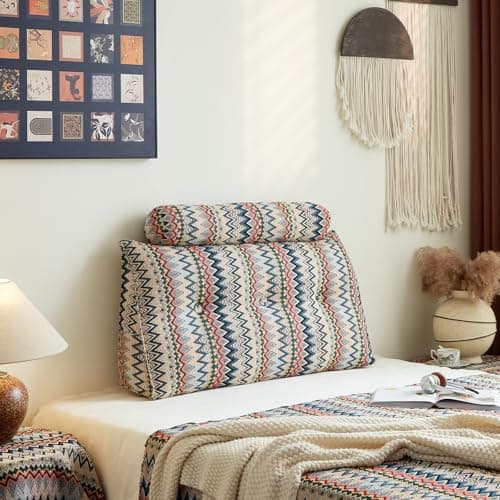 ZERALIVEN Boho Headboard Pillow for Twin XL, Large Triangular Wedge Pillow for Headboard Gap, Daybed for Sitting Up in Bed, Couch or Sofa with Removable Washable Cover and Side Pockets, Twilight Bloom - Image 1