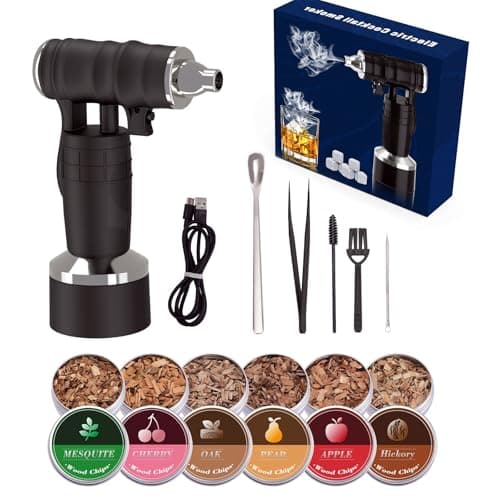 Whiskey Smoker Electric Set Bourbon Christmas Gifts for Men Old Fashioned Smoker Drink With 6 Wood Chips and 6 Whiskey Stones Food and Cocktail Smoked Kitchen Bar Tools Cool White Elephant Gifts Black - Image 1