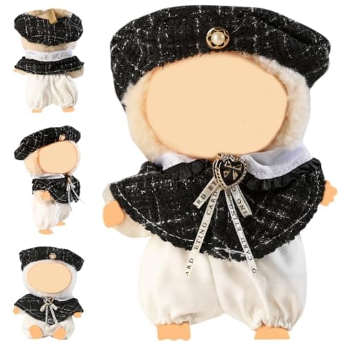 Clothes for Blind Box Dolls, 3-Piece Premium Dolls Accessories Set for 15-17cm Plush Blind Box Toy Skirt Outfit (Black Shawl) - Image 1
