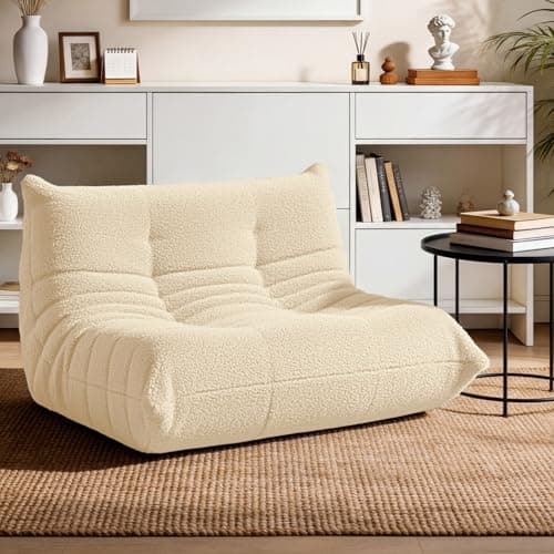 HABUTWAY Bean Bag Chairs Fireside Lazy Floor Sofa, Soft Teddy Fleece 2 Seater Sofa with High-Resilience Foam Filling,Beanbag for Living Room, Bedroom, Office (Khaki Teddy) - Image 1