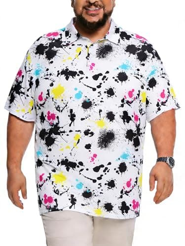uideazone Men's Big and Tall Performance Polo Shirt - Moisture Wicking Dry Fit Golf Shirts, Wrinkle-Free Business Casual Short Sleeve Top for Men,Splatter, 5XL - Image 1