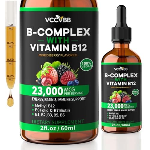 Vitamin B Complex Drops, Active B12 Methylcobalamin 5000mcg, B6, B1, B2, B5, B7, B3, Folate with Vitamin C, B12 Sublingual Liquid Fast Absorption | Boost Energy, Focus & Immunity, Vegan | 60 Servings - Image 1