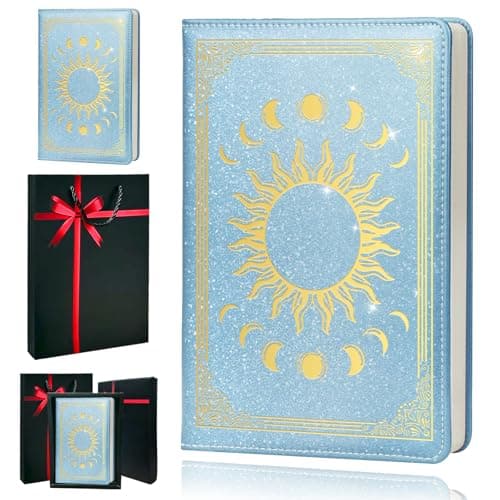 QDWXDEL Premium Leather Journal for Women - Moon Phase A5 Notebook with 100gsm Thick Paper, Travel Journal Gift Set (Moon Phase Sky blue) - Image 1