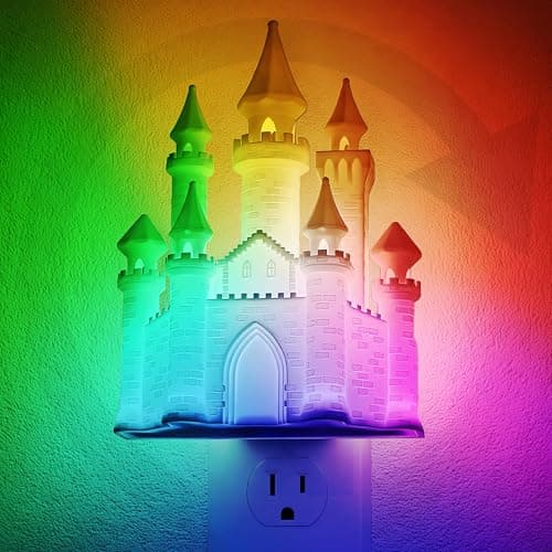 JandCase Night Lights Plug into Wall,3D Printed Castle RGB Night Light,10-Color Change Night Light,Dimmable Nightlights with Dusk to Dawn Sensor for Rooms Bathroom Hallway - Image 1