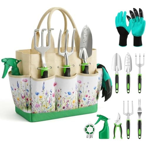Gardening Tools 10-Piece, Heavy Duty Garden Tool Set with Fashion and Durable Garden Tools Organizer Handbag, Rust-Proof Gardening Hand Tools Weeding Kit, Ideal Gardening Gifts for Women - Image 1