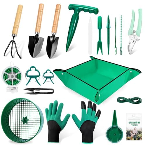 Gardening Tool Set, 18PCS Bonsai Tool Set for Succulents, Herbs & Indoor Plants, Mini Garden Tools with Repotting Mat, Gloves, Pruner, Plant Ties & Labels, Garden Starter Kit for Beginners - Image 1