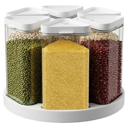Slow Slog 6-Grid Rotating Grain Storage Bins & Pantry Food Organizer, Dry Food Canister Set for Cereal, Grain, Snacks, Coffee Beans, Kitchen Countertop Storage - Image 1