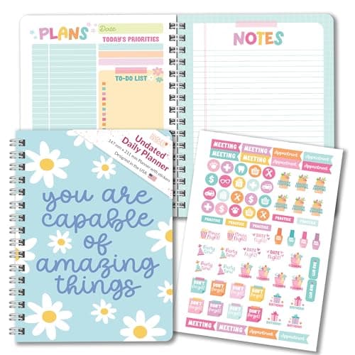 Undated Daily Planner Notebook - Undated Planner Notebooks, Daily To Do List Planners, To Do List Notebook for Work Organization, Day Schedule Planners for Kids and Adults - Image 1