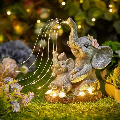 Brightown Solar-Elephant-Garden-Decor-Statue with Succulent & Watering LED Lights, Waterproof Outdoor Decor for Patio, Lawn, Balcony & Yard Decorations Outdoor, Unique Mothers Day Gifts for Mom Women - Image 1