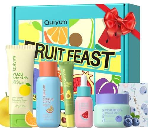 QUIYUM Fruit Skincare for Teens, 5 Daily Routine Beauty Skin Care Sets - Exfoliating, Smooth, Clean, Oil Control, Firm, Hydrating, Glow Up, Facial Skincare Gift Set for Girls Women, for All Skin Types - Image 1
