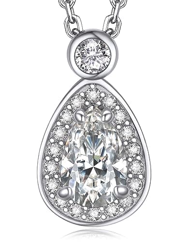 MomentWish Moissanite Necklace for Women, 1 Carat Simulated Moissanite Necklace for Her 925 Sterling Silver Halo Pendant Anniversary Valentine's Day Birthday Gifts for Mom Wife Girlfriend-Teardrop - Image 1