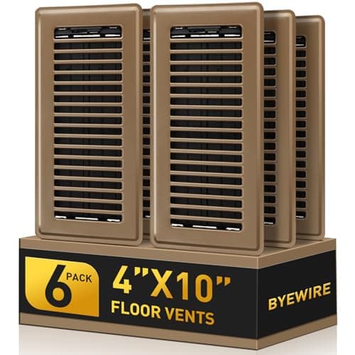 Floor Register 4x10, Brown Floor Vent Covers for Home Floor, Sidewall, Heavy Duty Steel Walkable Floor Grates, Adjustable Air Vent Covers Rust Proof Finish, 4" x 10'' Floor Vent, 6 Pack - Image 1