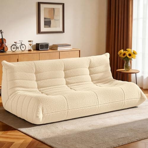 HABUTWAY Bean Bag Chairs Fireside Lazy Floor Sofa, Soft Teddy Fleece 3 Seater Sofa with High-Resilience Foam Filling,Beanbag for Living Room, Bedroom, Office (Khaki Teddy) - Image 1